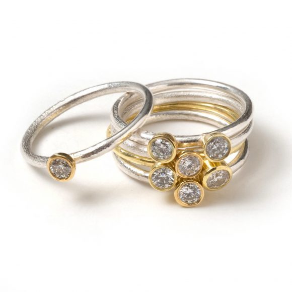 gum nut ring + dimonds + 18ct gold
