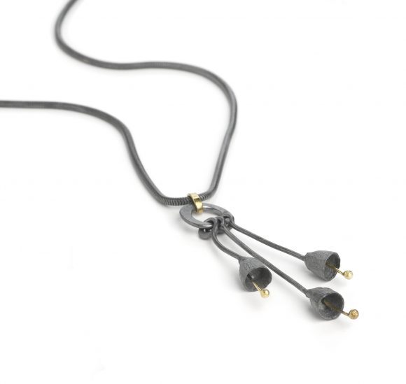 oxidised bell gum nut pendant + 18ct gold
